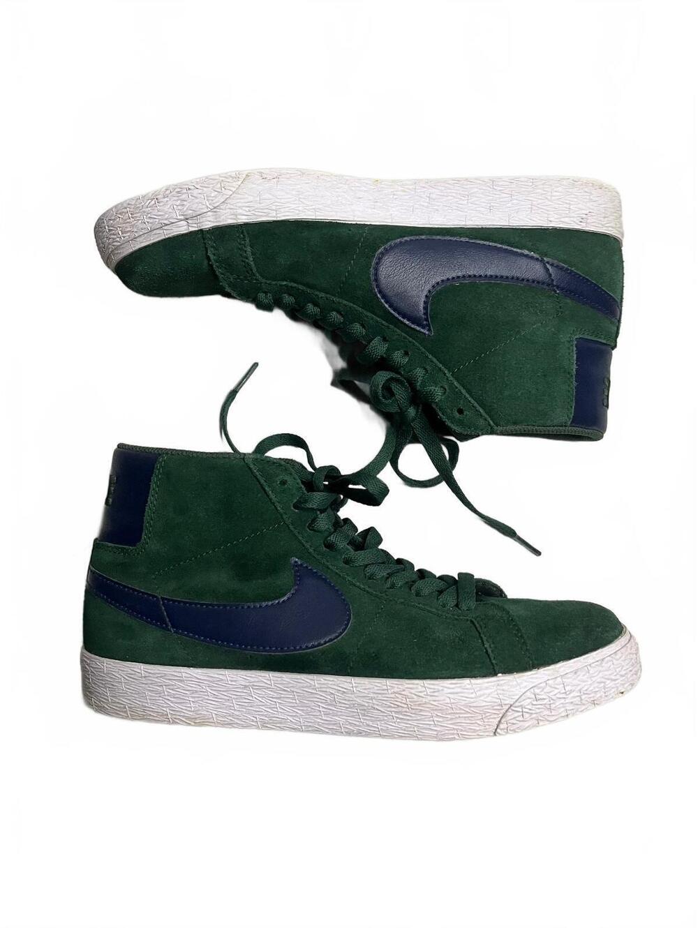 Nike SB Blazer Mid Noble Green Midnight Navy Suede Men 7.5 Women 9